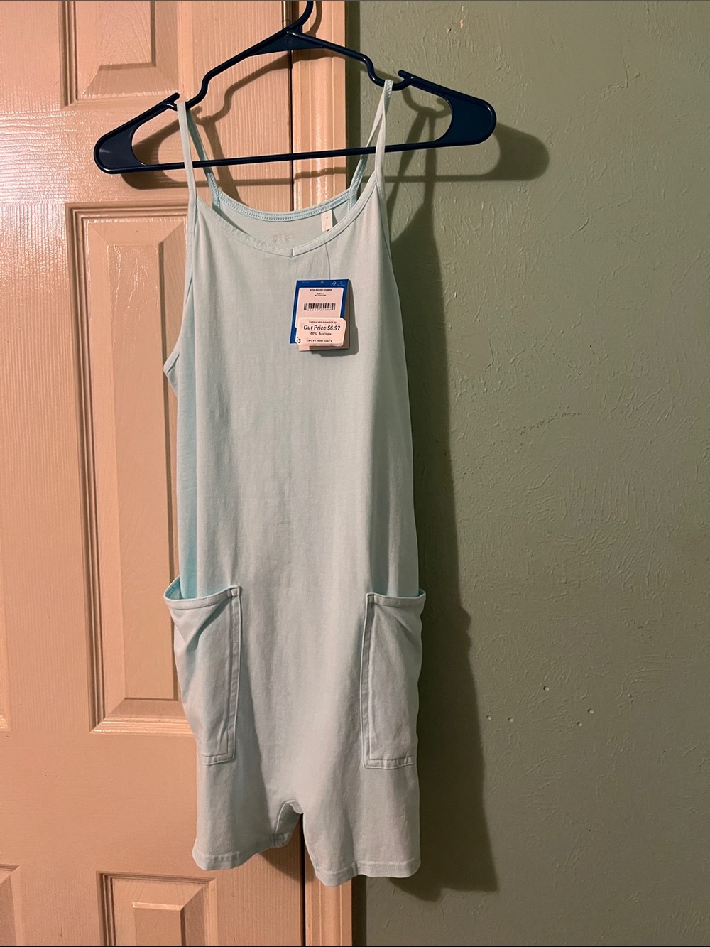 DSG Mint Green Sleeveless Romper with Front Pockets